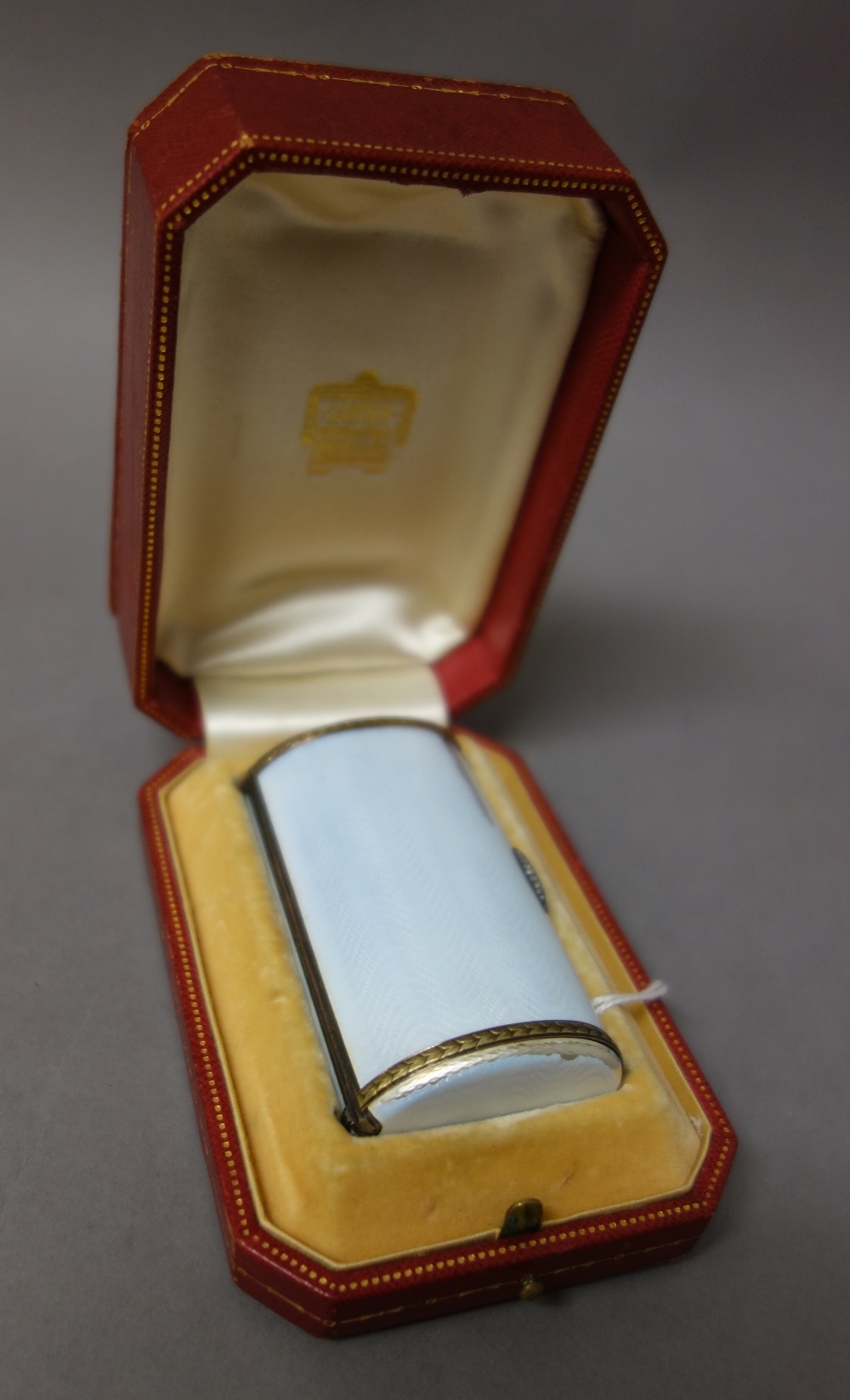 A Russian Faberge silver gilt and enamelled, hinge lidded cigarette box, of oval section form, - Image 2 of 12