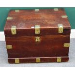 A 19th century teak and brass mounted Naval Captains trunk with fitted interior on plinth base,