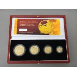 A United Kingdom Britannia gold proof four coin set, 2005, with a Royal Mint case and certificate.