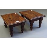 A pair of 19th century mahogany rectangular table stands, on turned supports,