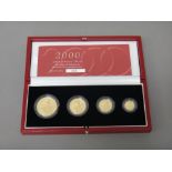 A United Kingdom Britannia gold proof four coin set, 2000, with a Royal Mint case and certificate.