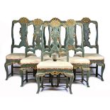 A set of six 19th century North Italian parcel gilt polychrome painted dining chairs,