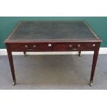 A George III mahogany writing desk, the leather inset rectangular top over a pair of frieze drawers,