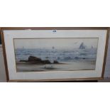Charles Sim Mottram (1852-1919), Coastal scene, watercolour, signed, 27cm x 65cm.