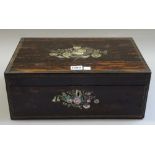 A Victorian mother-of-pearl inlaid coromandel writing slope, with fitted interior,