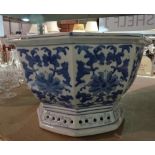 A Chinese porcelain blue and white jardiniere, 20th century, of octagonal form,