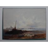 Attributed to Eduard Hildebrandt, Coastal scene, watercolour, unframed, 25cm x 35cm.