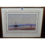James Webb (1825-1895), A Coastal scene, Sunset, watercolour, inscribed on label on reverse,