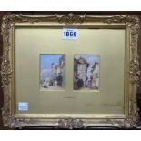Circle of Samuel Prout, Continental street scenes, a pair, watercolour, framed as one,