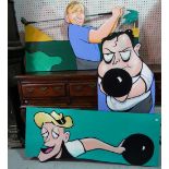 A group of four 20th century cartoon golf/bowling signs, (4).