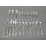 Irish silver King's pattern table flatware, comprising; two dessert forks, Dublin 1827,