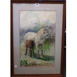 Joseph Denovan Adam (1842-1896), Pony and foal, watercolour, signed and dated 1884, 50cm x 30.5cm.