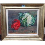 Geoffrey Humphries (20th century), Still life of cauliflower and pepper, oil on board, signed,
