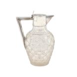 A Victorian silver mounted hobnail cut glass claret jug, with an angular handle,