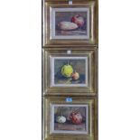 Geoffrey Humphries (20th century), Still lives of vegetables, a set of three, oil on board, signed,