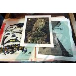 A group of loose 20th century Japanese woodblock prints and reproduction prints, (qty).