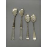 A pair of silver berry fruit serving spoons,