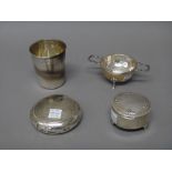 Silver and silver mounted wares, comprising; a circular tobacco box, Birmingham 1899,