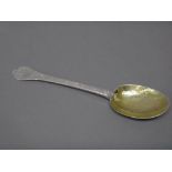 A silver treffid end rat tail pattern spoon, probably late 17th century,