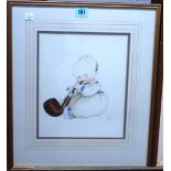 Follower of Mabel Lucie Atwell, Baby with a pipe, watercolour, bears a monogram and date, 27cm x 21.