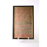 A needlework sampler, 19th century, worked with alphabets and numerals, by Anni Stoddart Park,