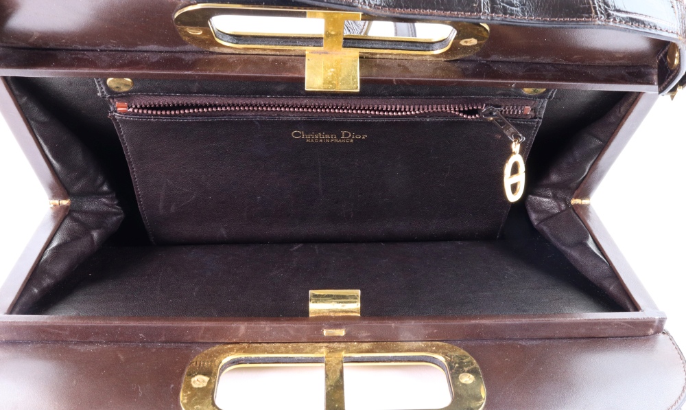 A Christian Dior black crocodile skin handbag, with gilt metal hardware, internal zip pocket, - Bild 3 aus 3