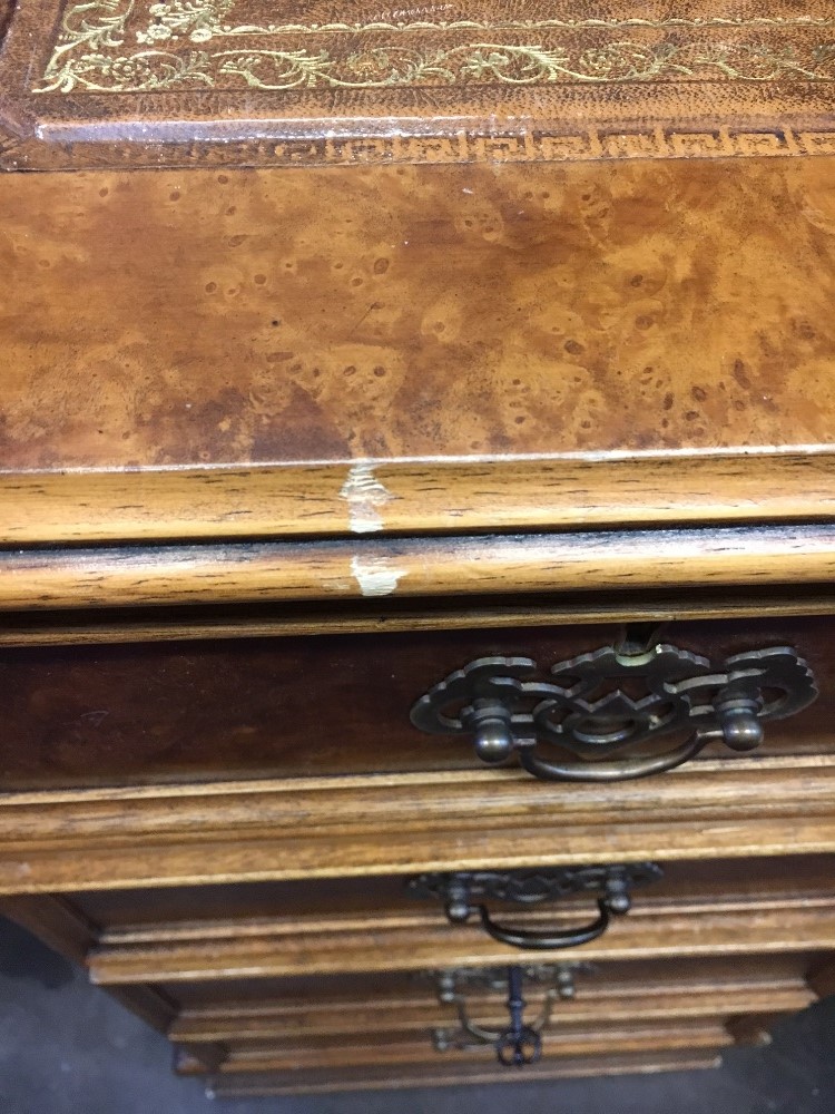 A Partner's reproduction burr walnut desk, in George III style, - Image 3 of 10