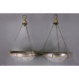 A pair of Regency style cut glass hanging ceiling bowls, late 19th century, star,