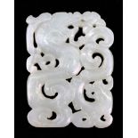 A Chinese pale celadon jade plaque, 19th/20th century,