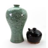 A Korean celadon glazed baluster vase, 20th century,