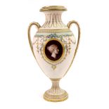 An English Parian two-handled ovoid vase, perhaps Coalport or Minton, late 19th century,