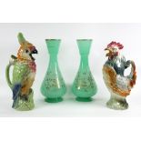 A pair of French pottery jugs, one modelled as a parrot, the other a chicken, 37.