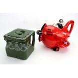 A Carlton Ware Red Baron teapot, 21cm wide, and a Wood The Cube teapot (2).