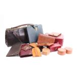 A lizard skin handbag, by Hamilton Handbags, two jewellery boxes, various leather stud boxes,