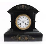 A French black marble bronzed and gilt metal mounted mantel clock, circa 1870,