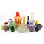 A collection of nineteen Art glass vases, 20th century, of various forms, the largest 29cm high,