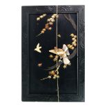 A Japanese lacquer ivory and mother of pearl panel, 19th century,