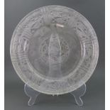 A large Daum Nancy glass clear shallow bowl, decorated with abstract form, signed 'Daum, Nancy,