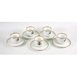 Five French porcelain coffee cups and saucers, 20th century,