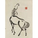 A Japanese print of a horse, signed, 39 x 28cm, together with another Japanese print,