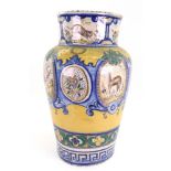 A large Talavera pottery yellow-ground vase, 19th century,