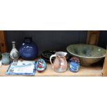 A collection of studio pottery, including three pieces by Simon & David Eeles,
