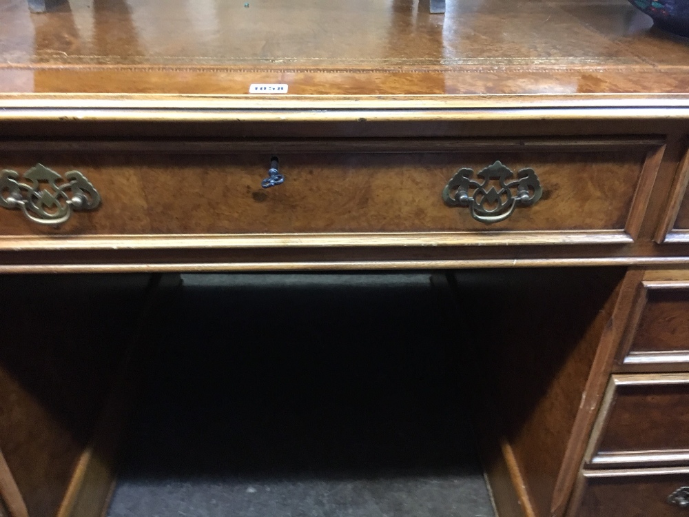 A Partner's reproduction burr walnut desk, in George III style, - Image 8 of 10