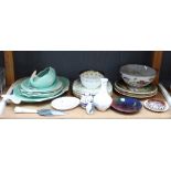 A Shorter fish service, eight pieces, Poole pottery flambé dish,