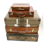 Three vintage brown leather suit and attaché cases, and two others (5).