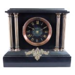 A French black marble gilt metal mounted mantel lock, circa 1870, with fluted pillars,