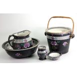 A Cetem ware 'Hong Kong' pattern five piece toilet set, a Bristol ware three piece toilet set,