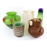 A collection of five Art glass vases, 20th century, including two Murano glass vases,