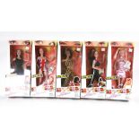 A set of five Spice Girl dolls by Galoob, all in their original boxes and packaging,