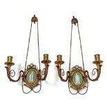 A set of four ormolu wall applique, late 19th century, inset with Wedgwood green jasper dip plaques,